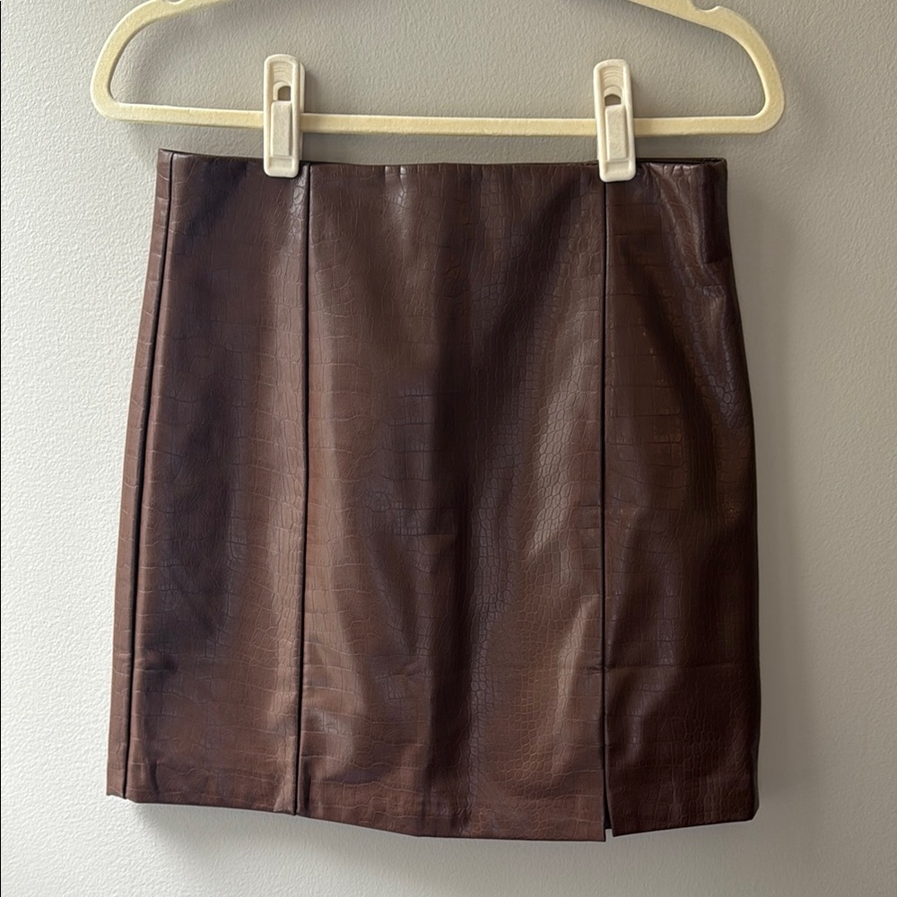 ASTR the Label Brown Faux Leather Skirt